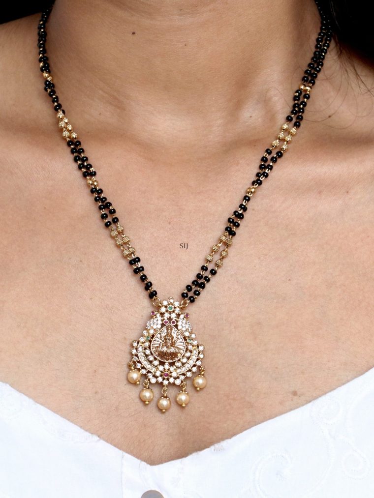 Two Layer Black Beads Mangalsutra with Lakshmi Pendant