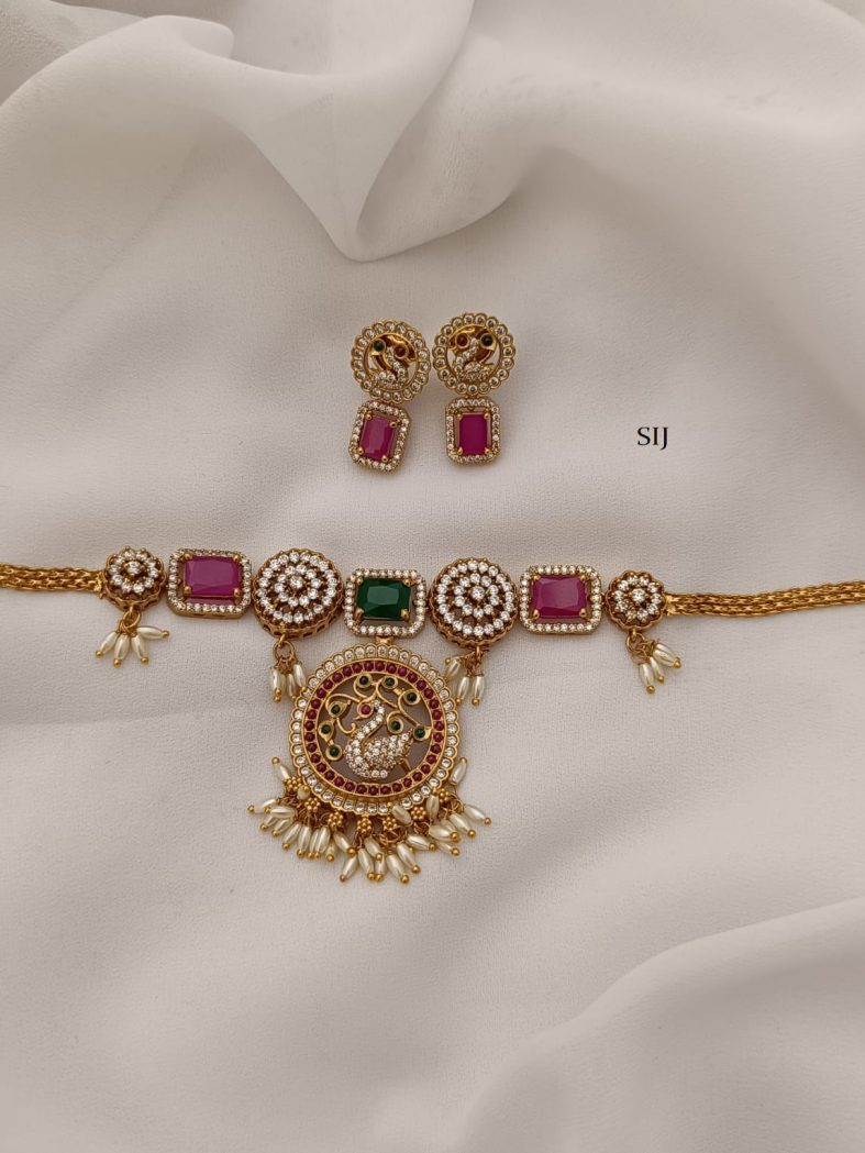 Gold Plated Peacock CZ Stones Choker