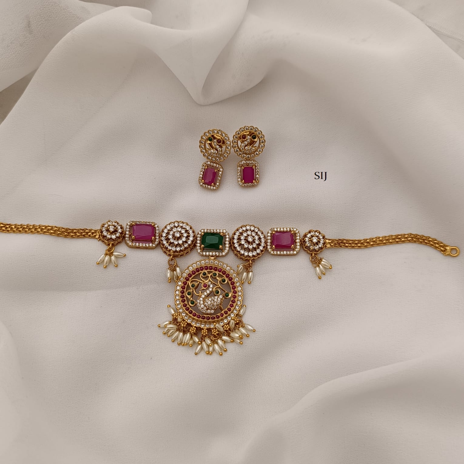 Gold Plated Peacock CZ Stones Choker