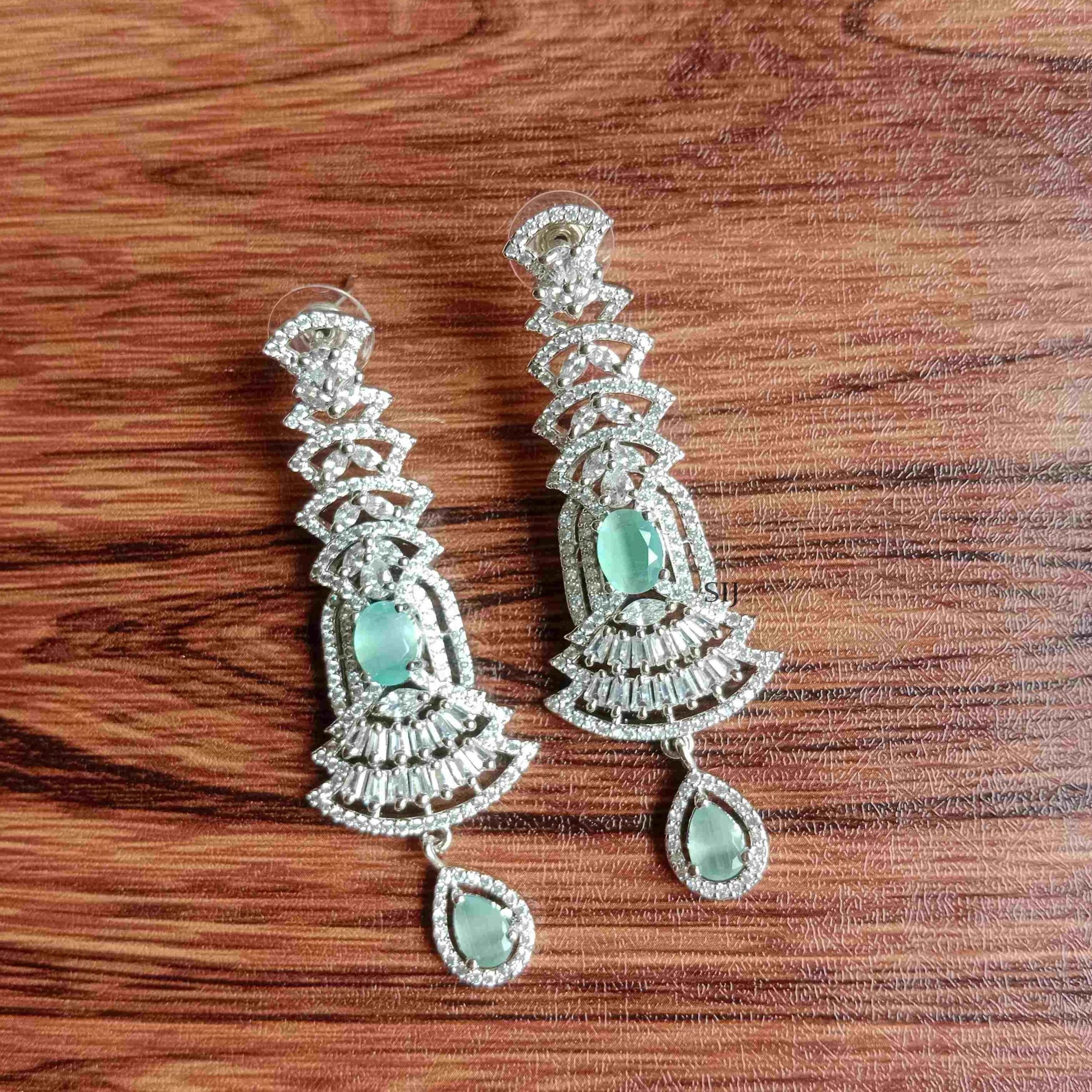 White and Pastel Green Long Earrings