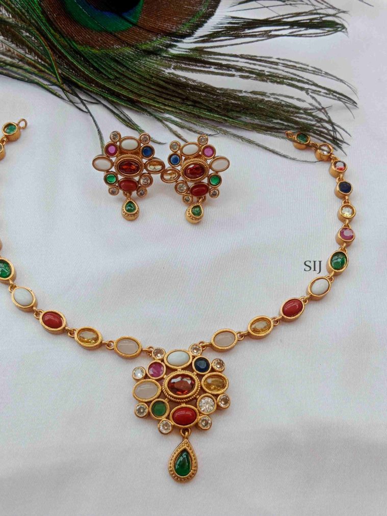 Imitation Navarathna Stones Necklace Set