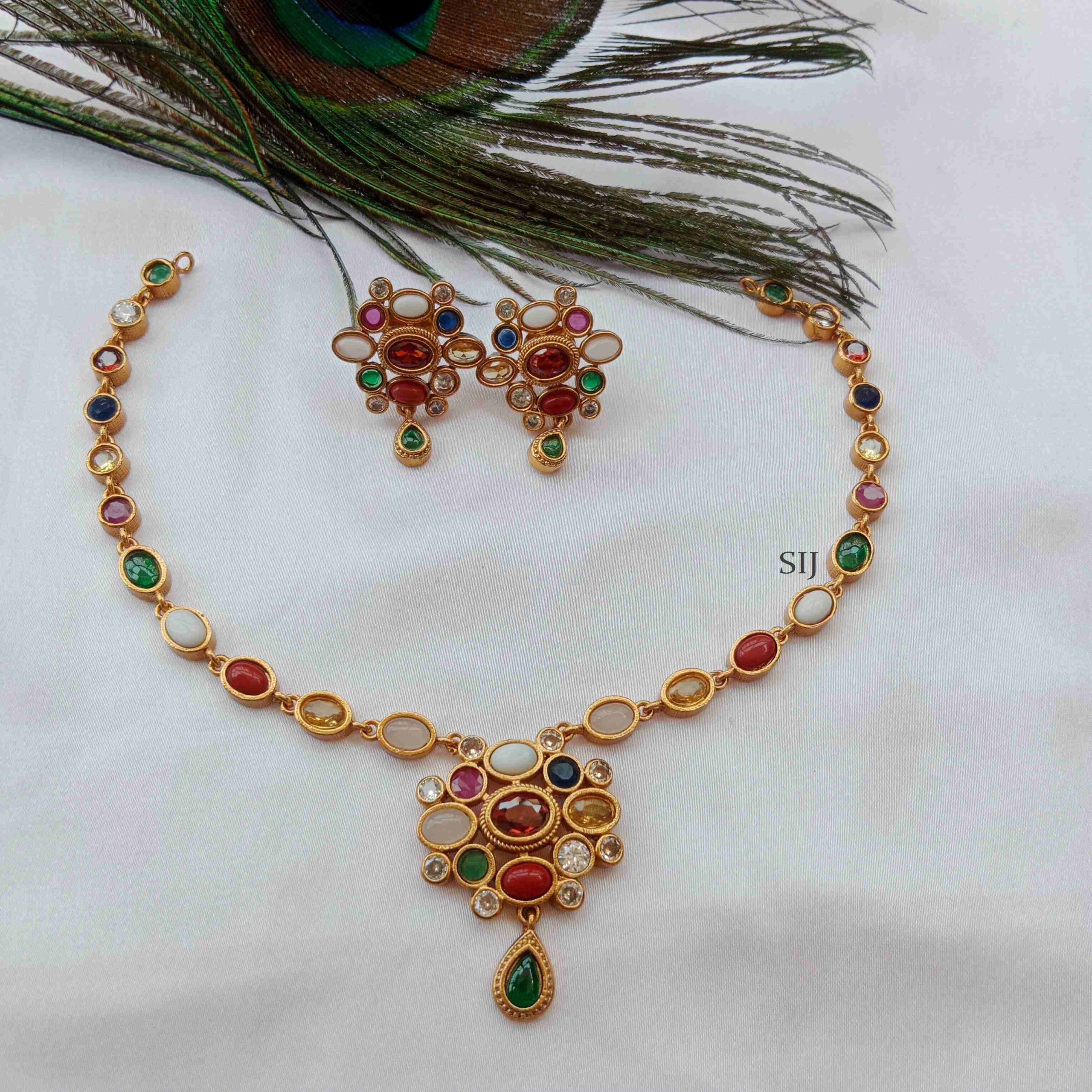 Imitation Navarathna Stones Necklace Set