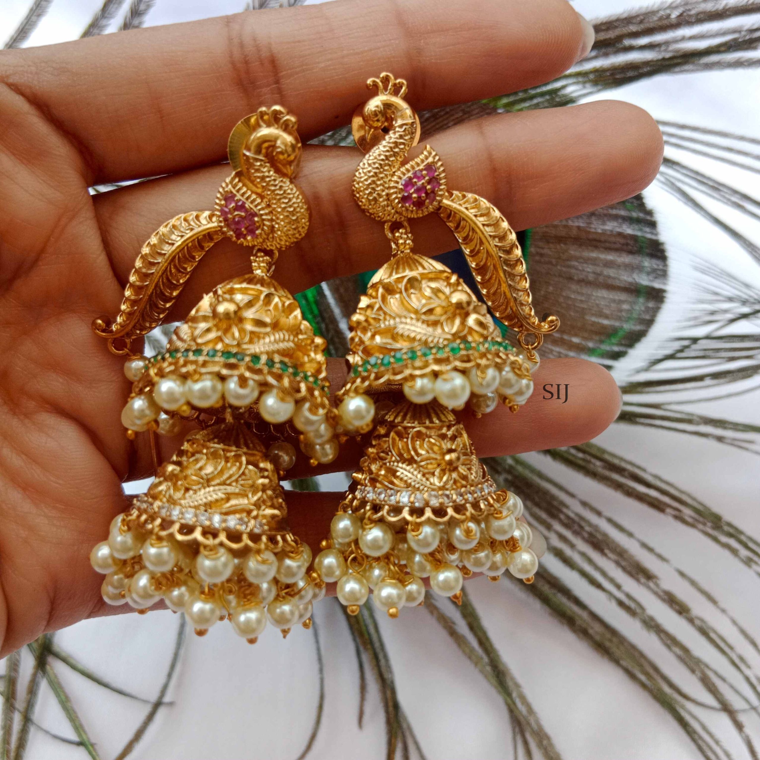 Peacock With Two Layer Jhumkas