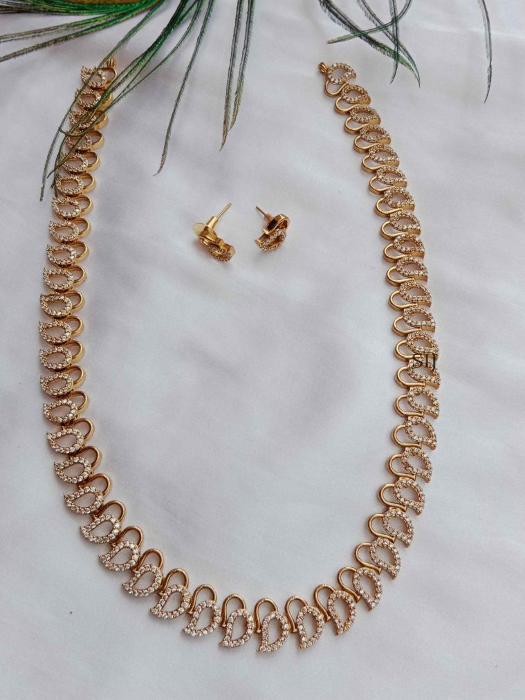 AD Stones Mango Design Long Necklace Set