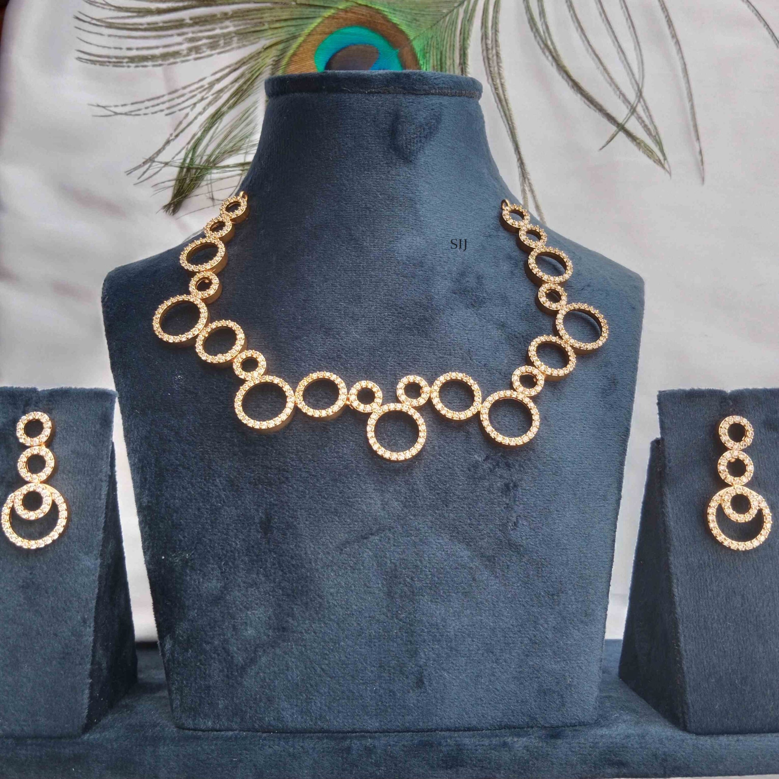 Gold Finish AD Stones Circles Necklace