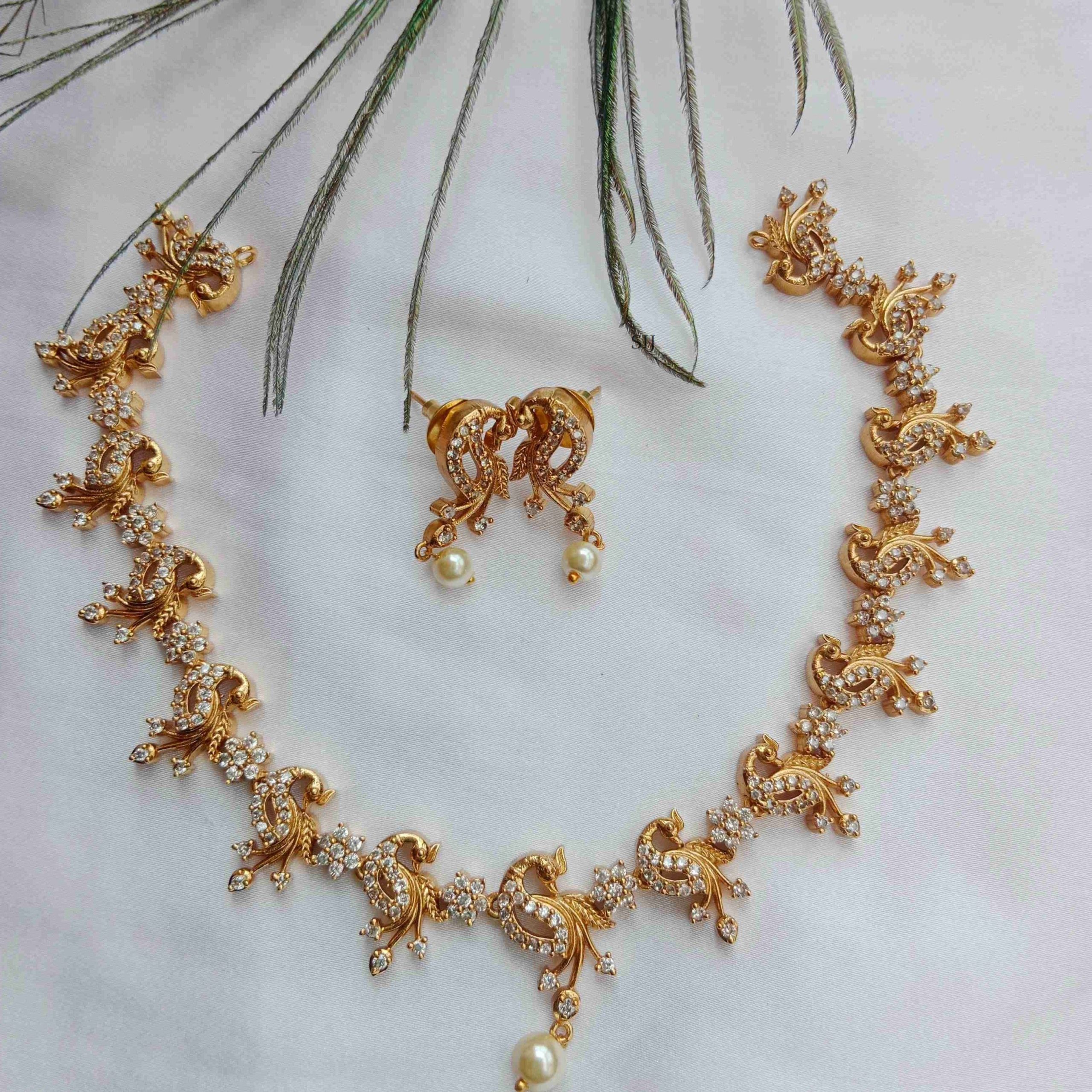 Gold Plated AD Stones Peacock Necklace