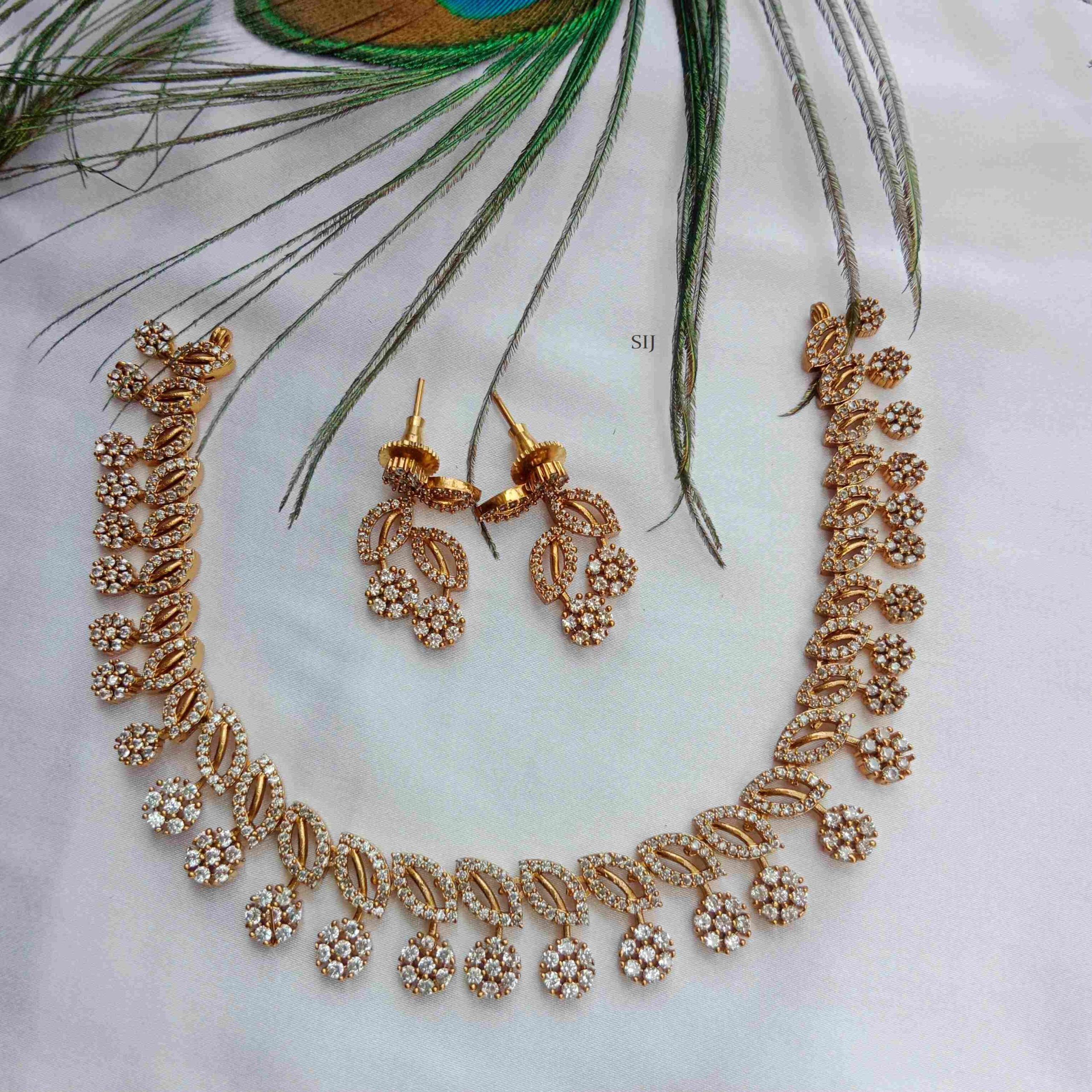 Imitation AD Stones Leaf with Flower Drop Necklace