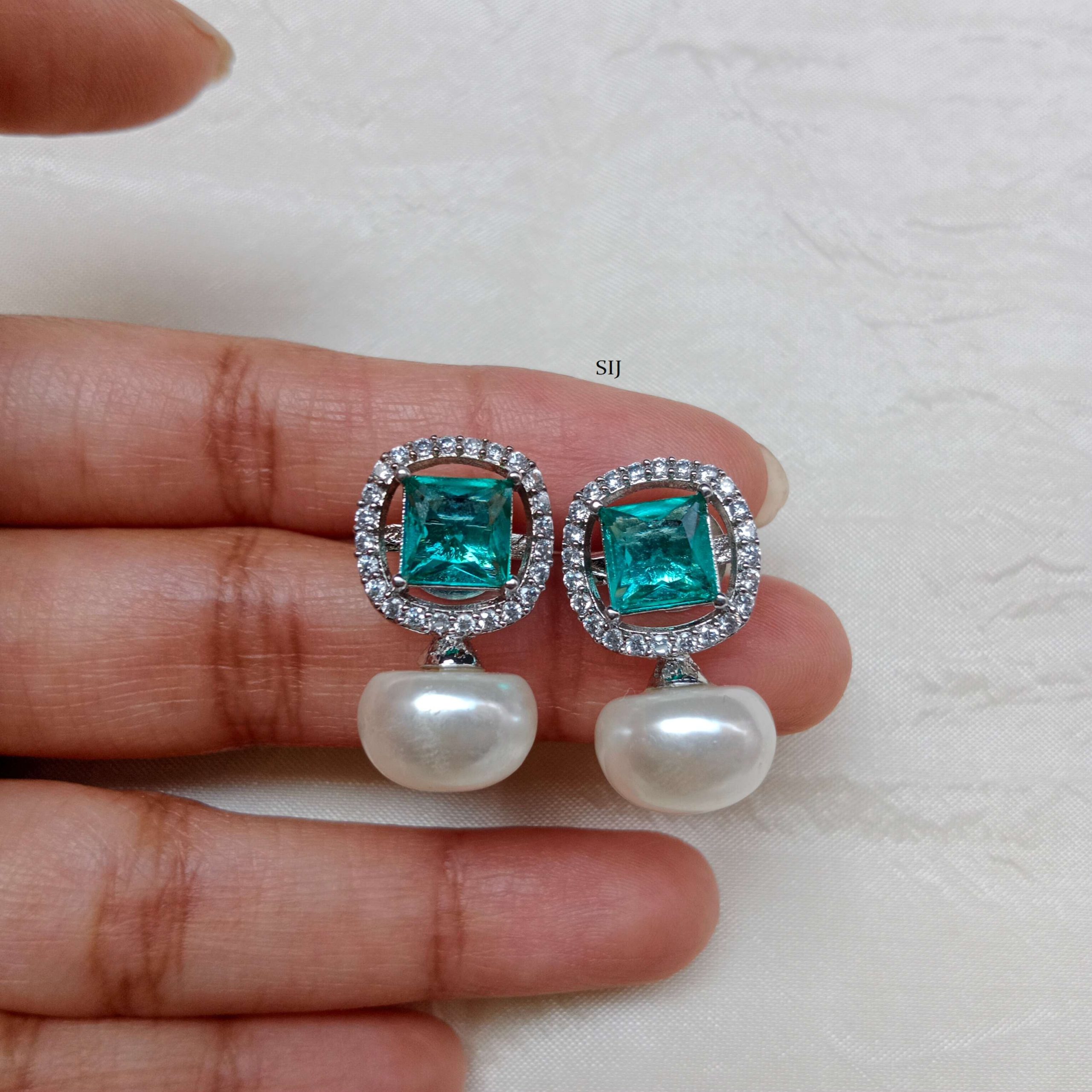 Imitation Gemstone Earrings with Pearl Drop