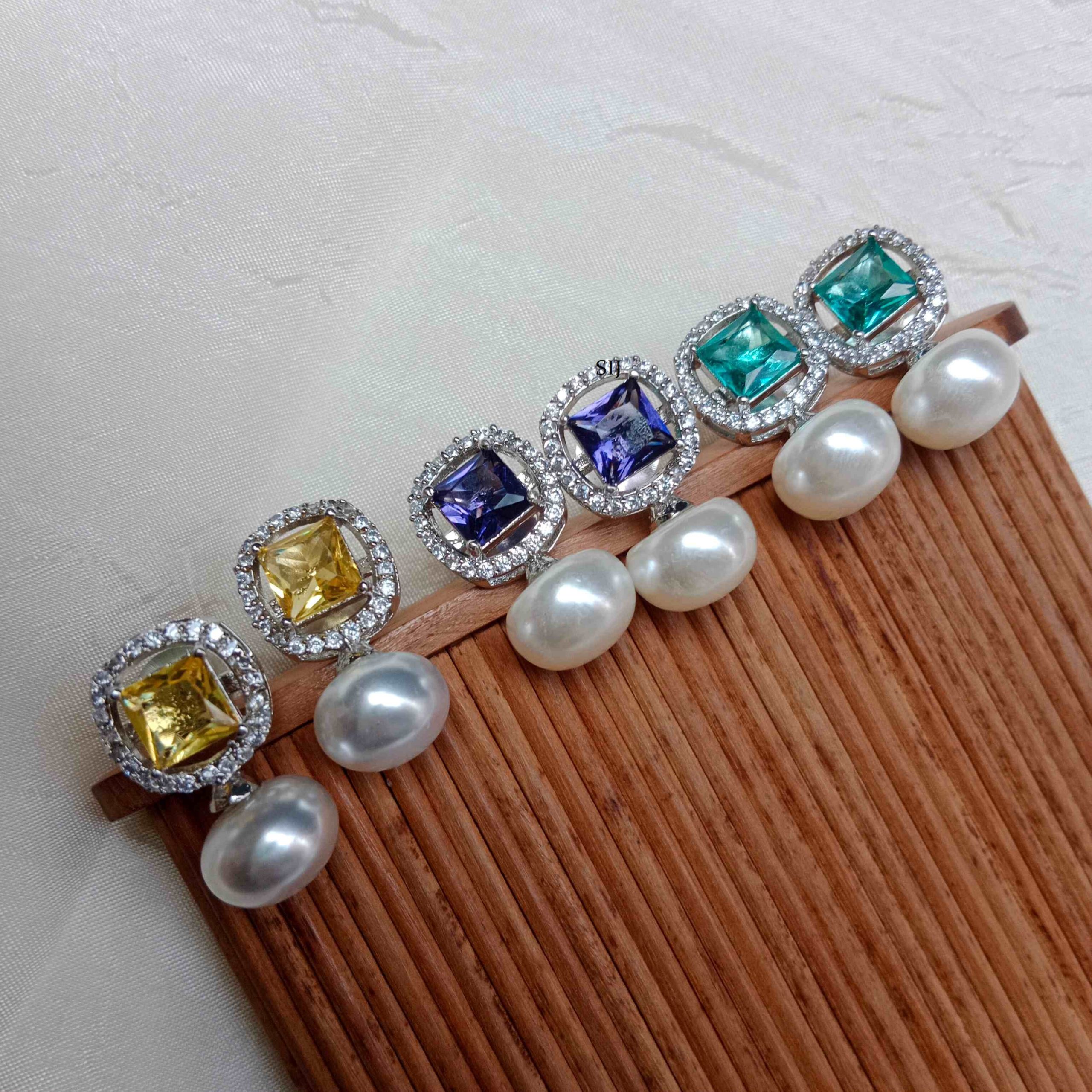 Imitation Gemstone Earrings with Pearl Drop