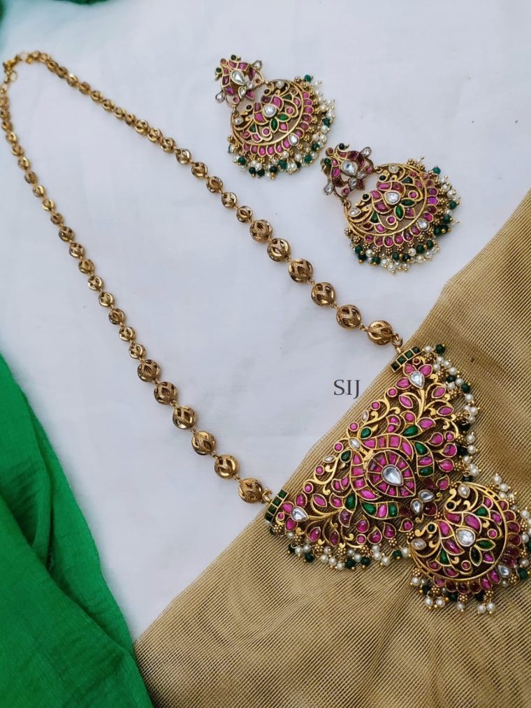 Imitation Jadau Long Chain And Pendant Set