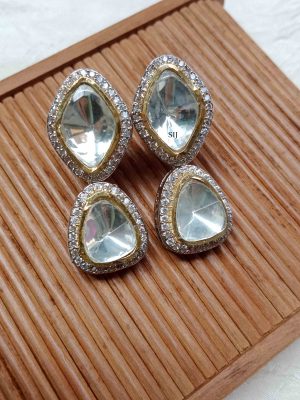 Imitation Victorian Moissanite Polki Drop Earrings