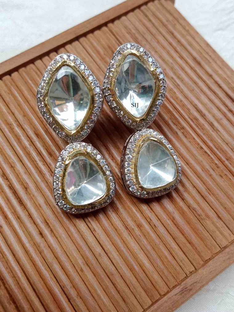 Imitation Victorian Moissanite Polki Drop Earrings