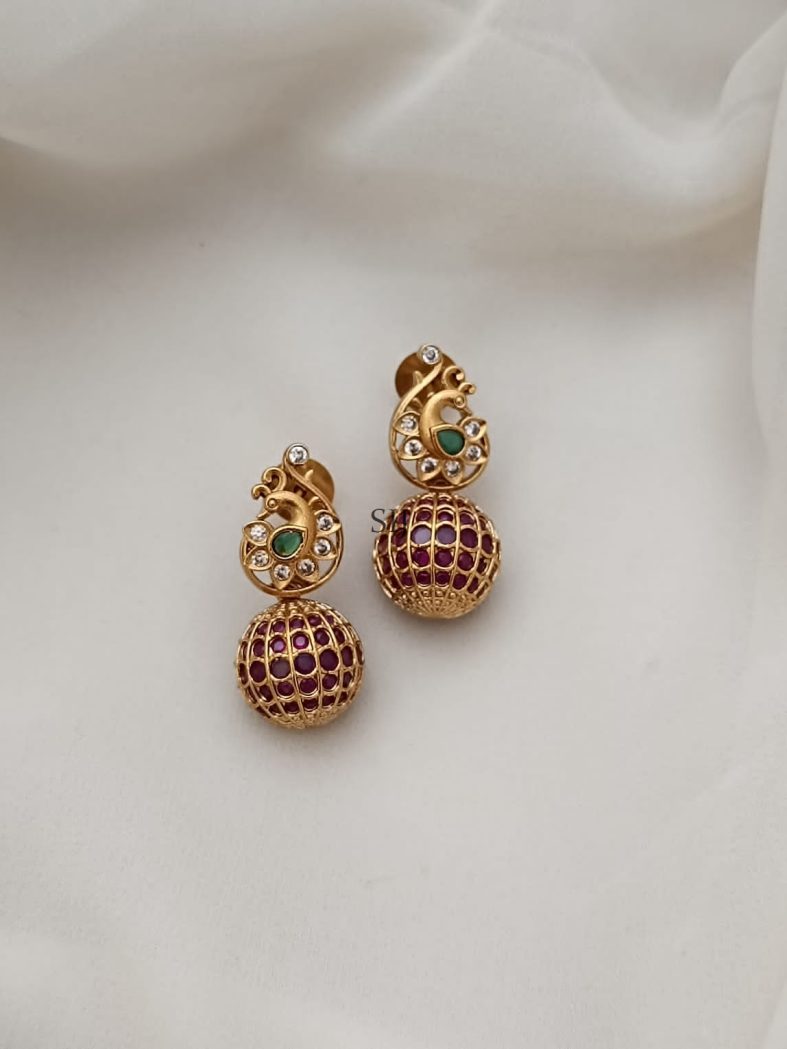 Imitation Ruby Beads Peacock Earrings