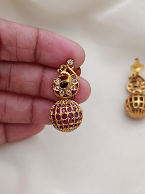 Imitation Ruby Beads Peacock Earrings