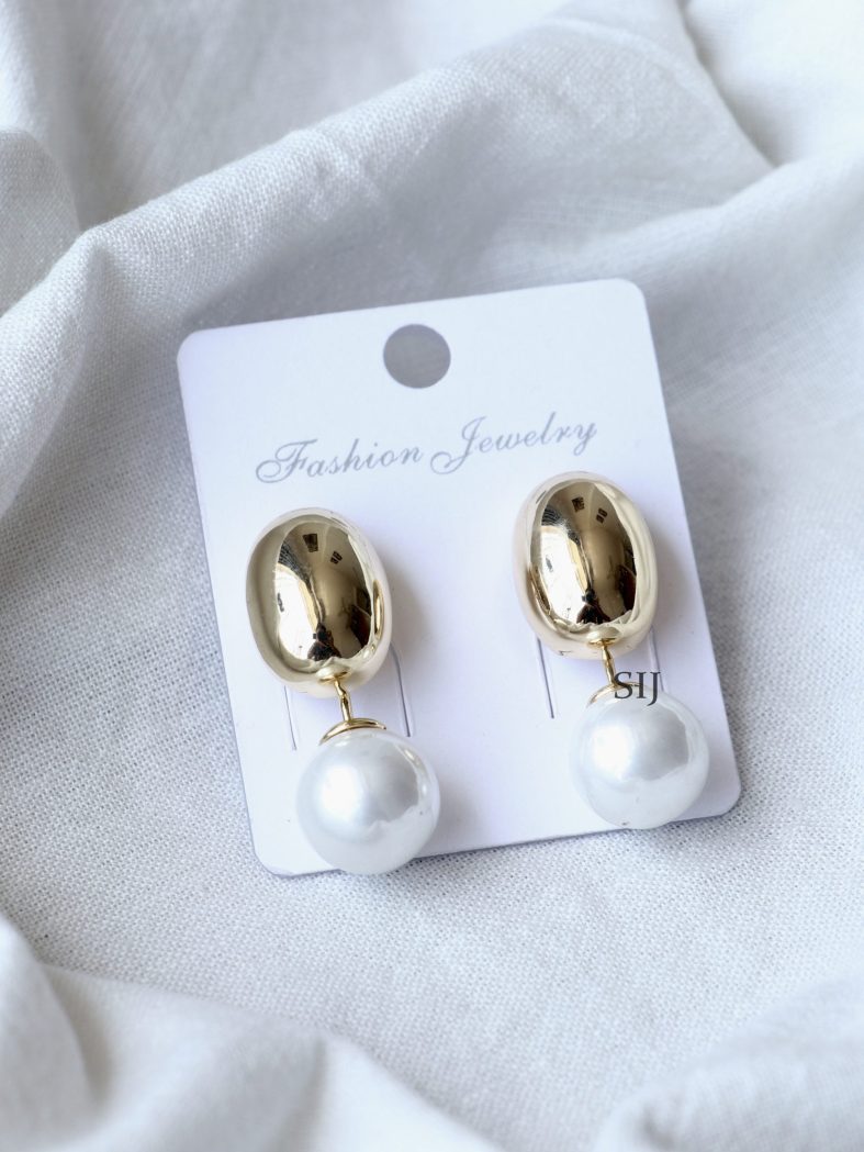 Korean White Pearl Drop Earrings