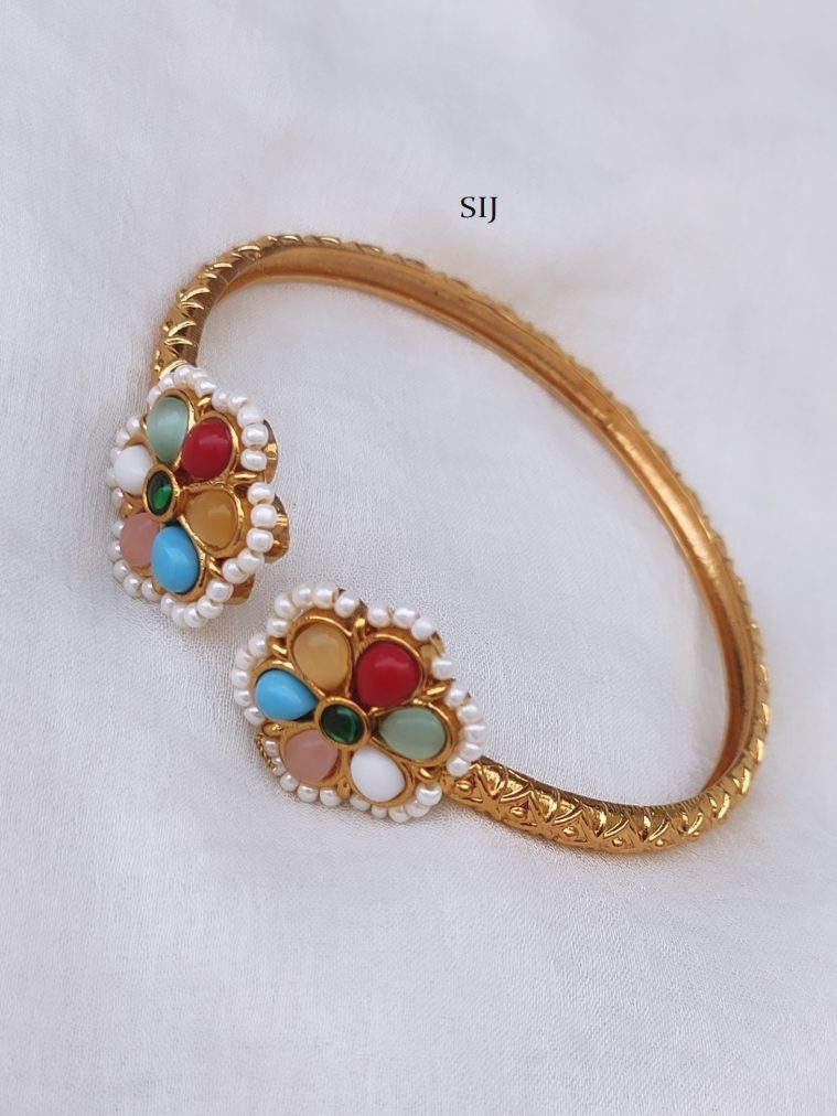 Matt Finish Kada with Navaratna Stones and Pearls