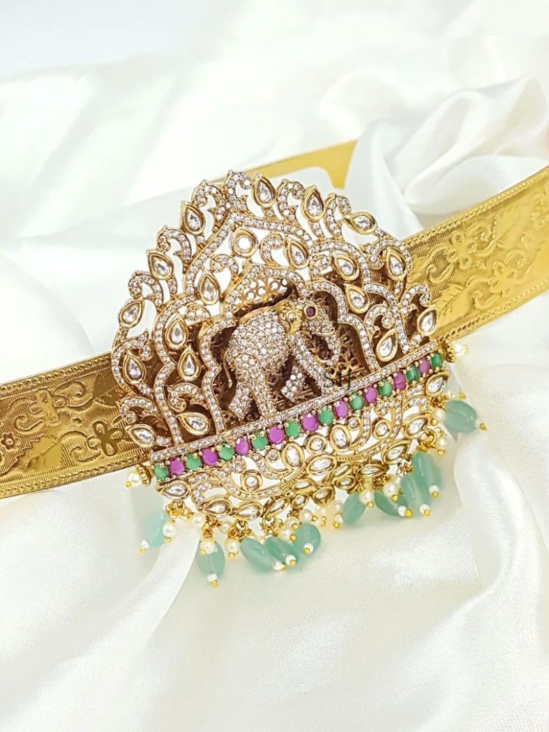 Artificial AD Stones Elephant Pendant Beaded Hip Belt