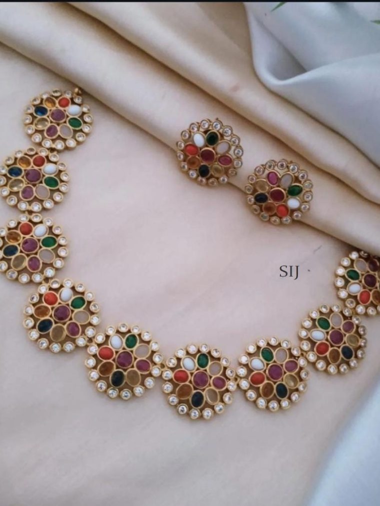 Navratna Stones Studded Necklace Set