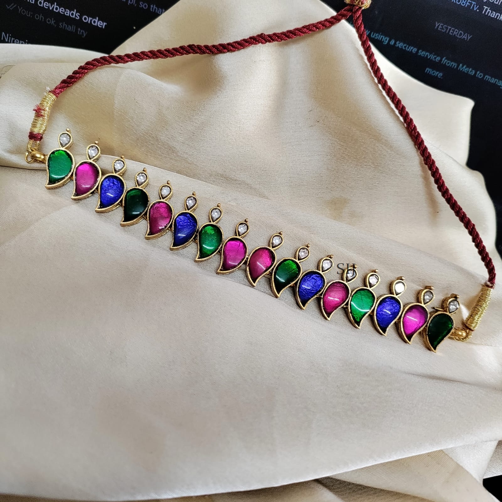 Paisley Shaped Multicolor Jadau Necklace Set