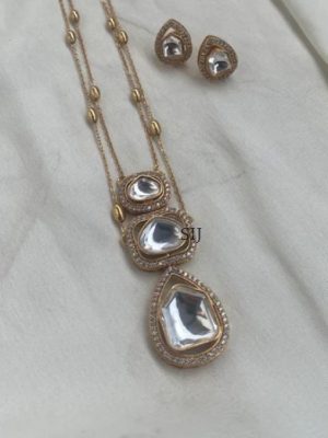 Two Layered Moissanite Stones Long Necklace