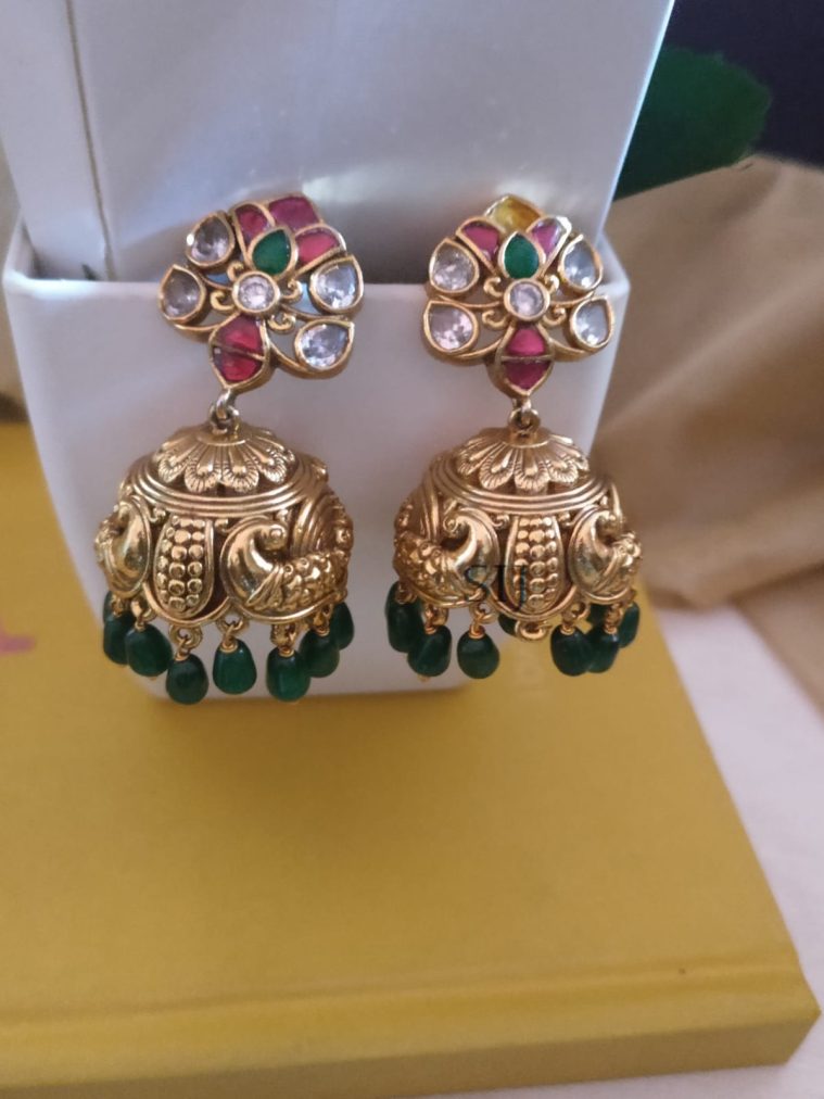 Jadau Nakshi Work Peacock Jhumkas