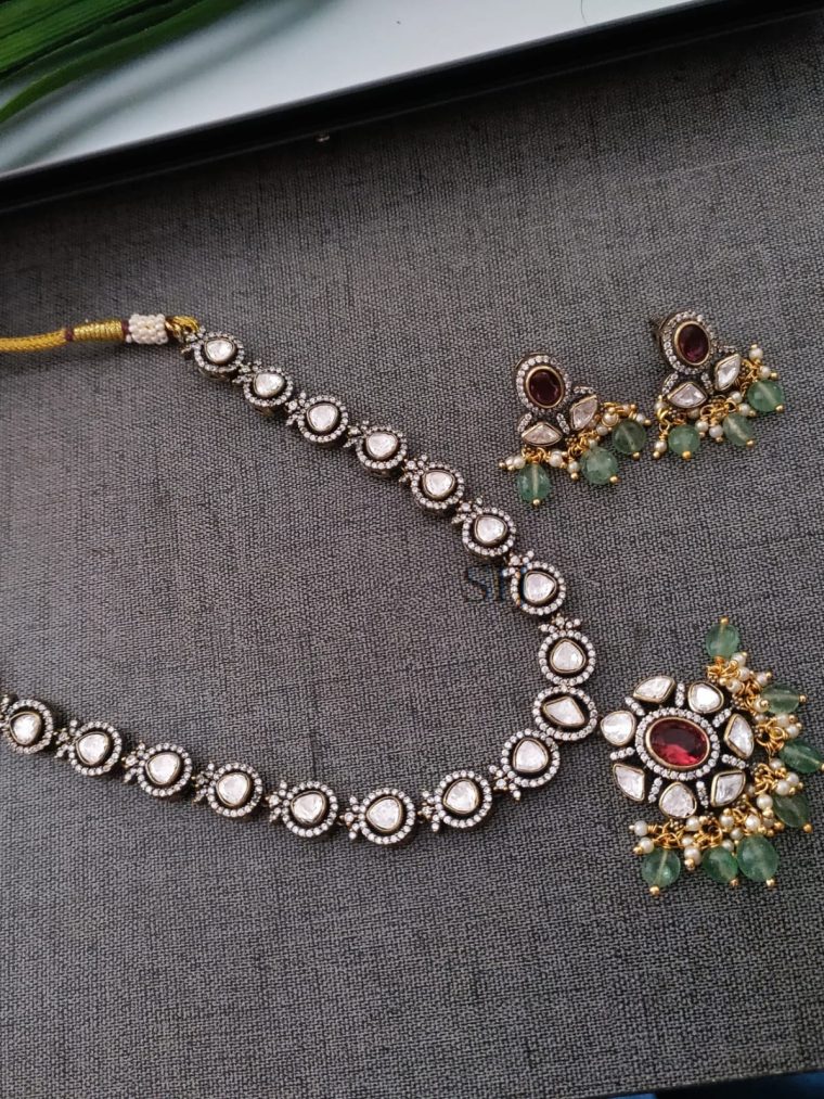 Victorian Finish Kundan Necklace Set