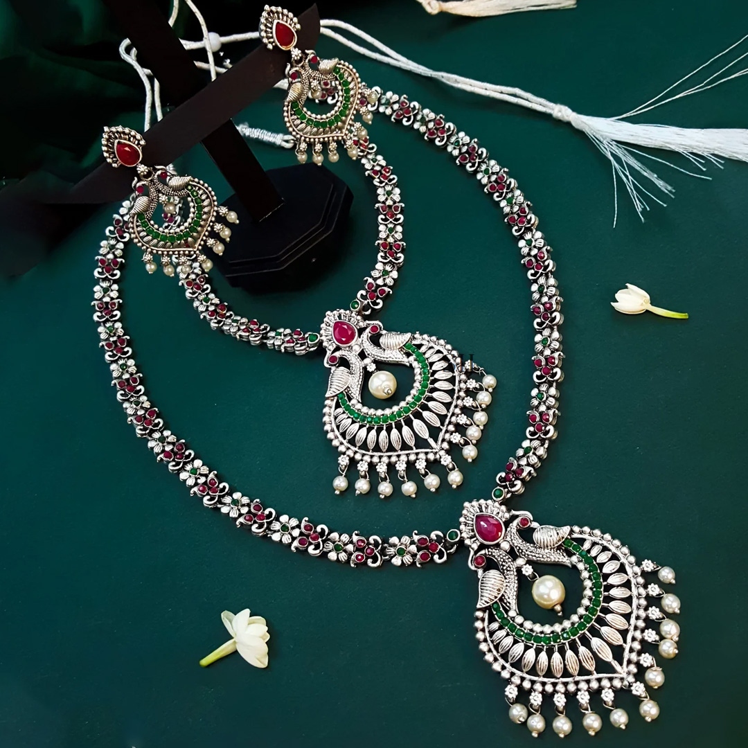 Double Peacock Oxidised Jewellery set