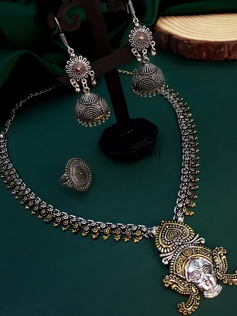 Goddes Durga Dual Tone Oxidised Jewellery Set