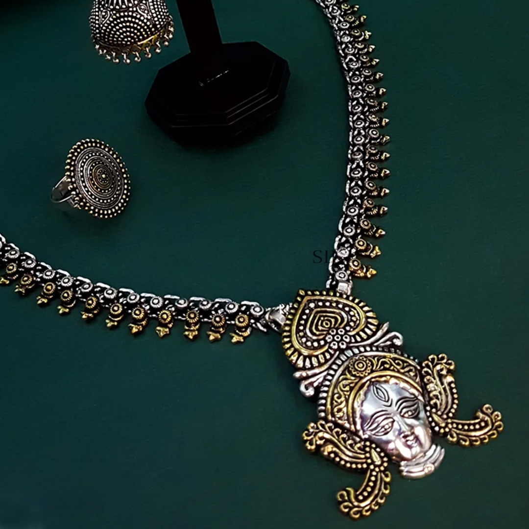 Goddes Durga Dual Tone Oxidised Jewellery Set