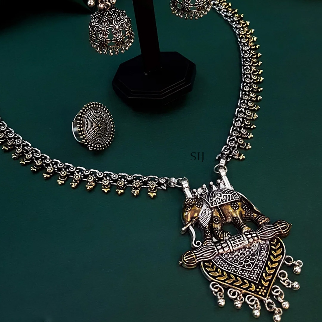 Elephant Dual Tone Oxidised Jewellery Set