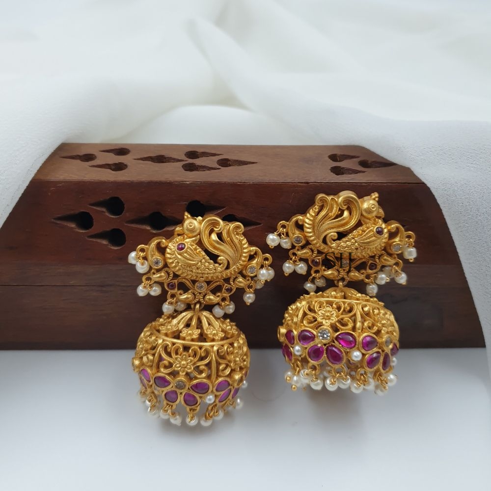 Artificial Peacock Earrings with Pearl Hanging Jhumkas