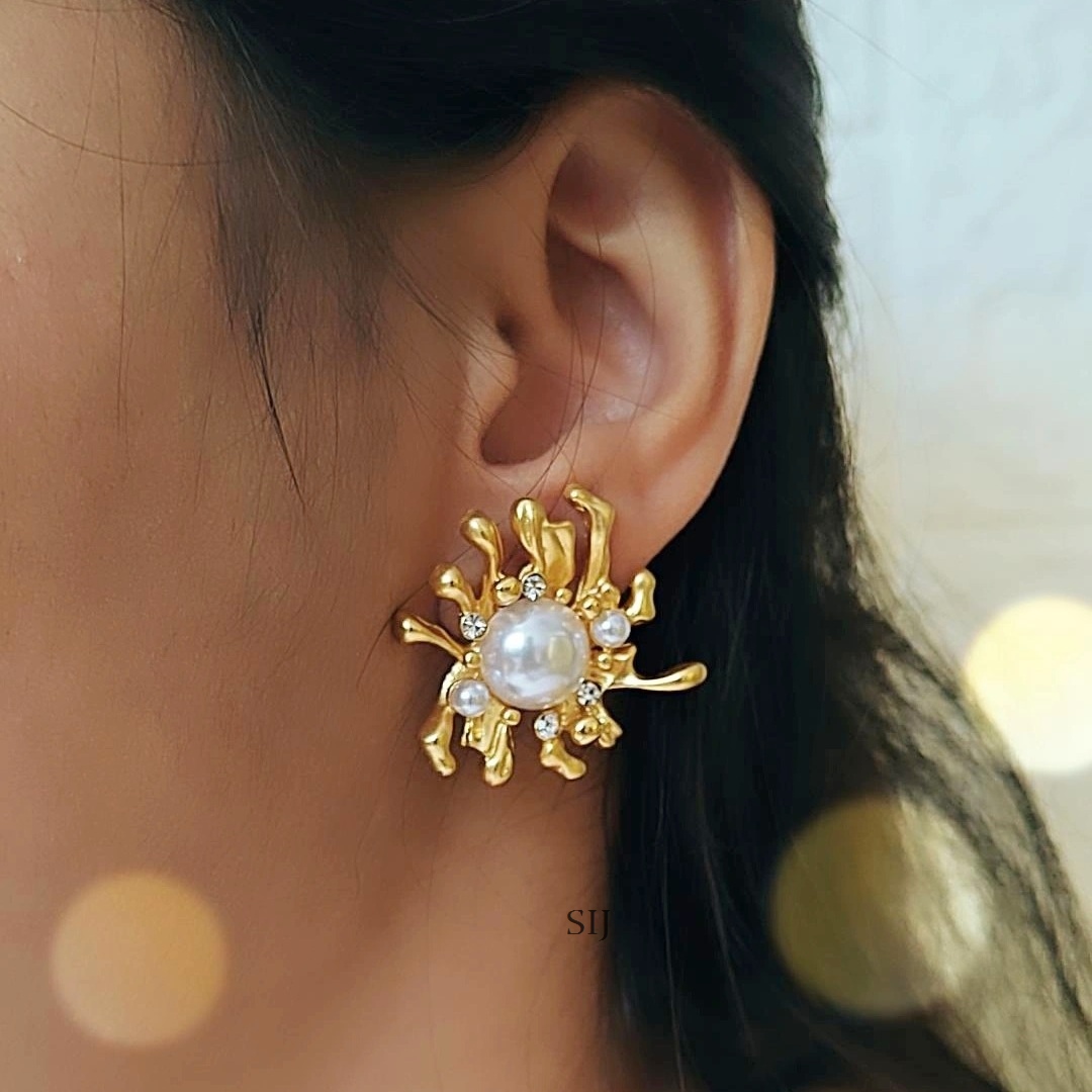 Asymmetrical Shaped Gold Plated Designer Earrings
