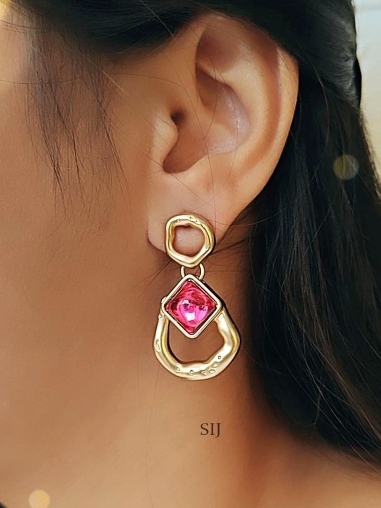 Eccentric Pink Stone Studded Gold Plated Designer Earrings