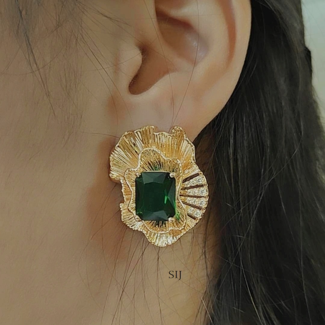 Emerald Stone Studded Gold Plated Stunning Earrings