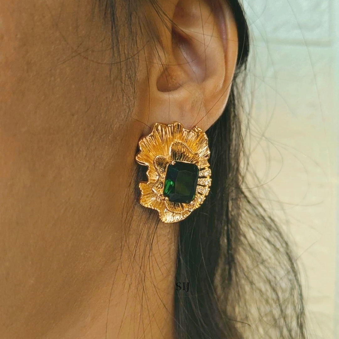 Emerald Stone Studded Gold Plated Stunning Earrings