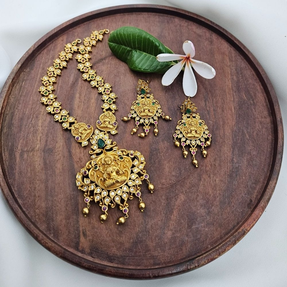 Traditional Multi Stone Lakshmi Pendant Necklace