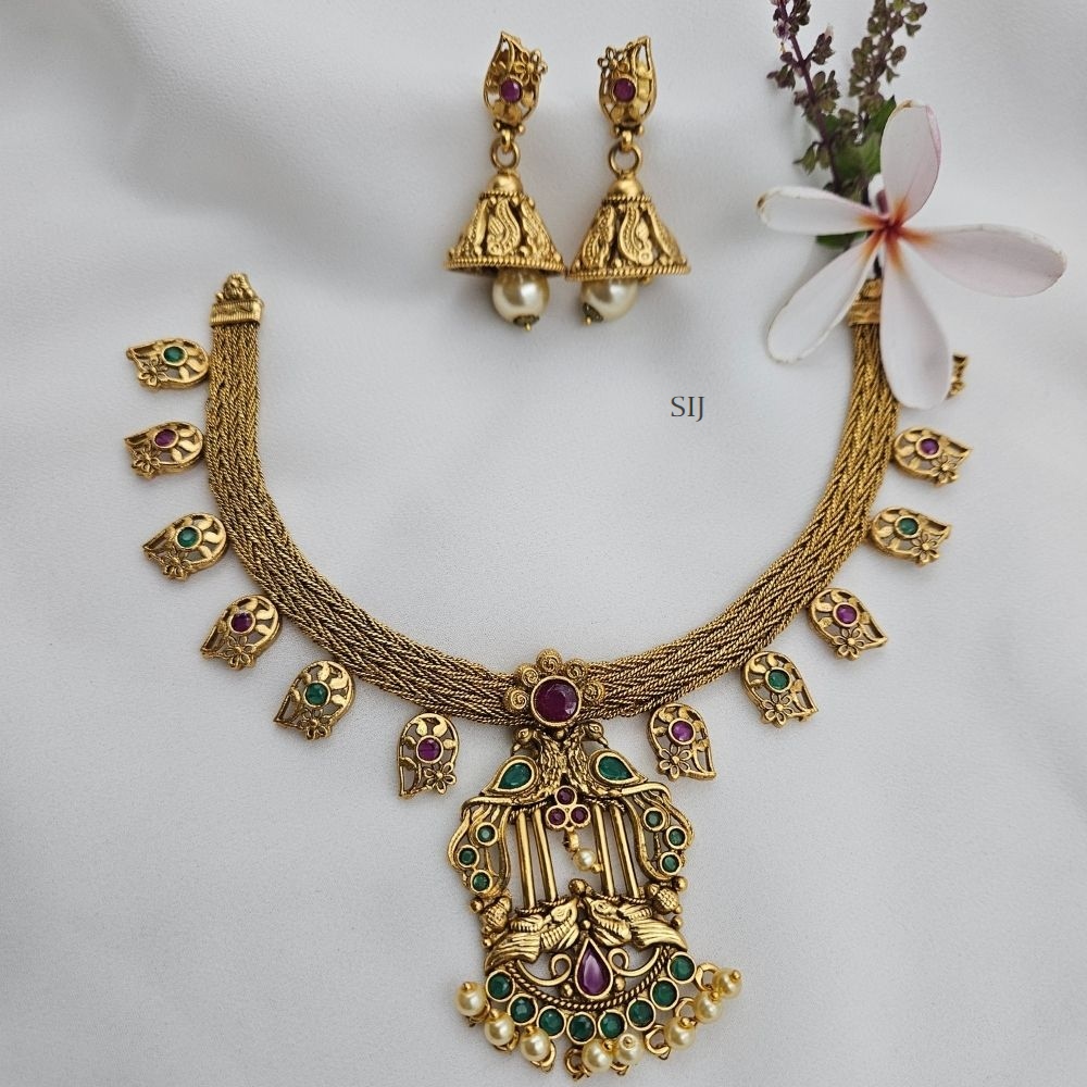 Antique Finish Dual Peacock Pendant Necklace
