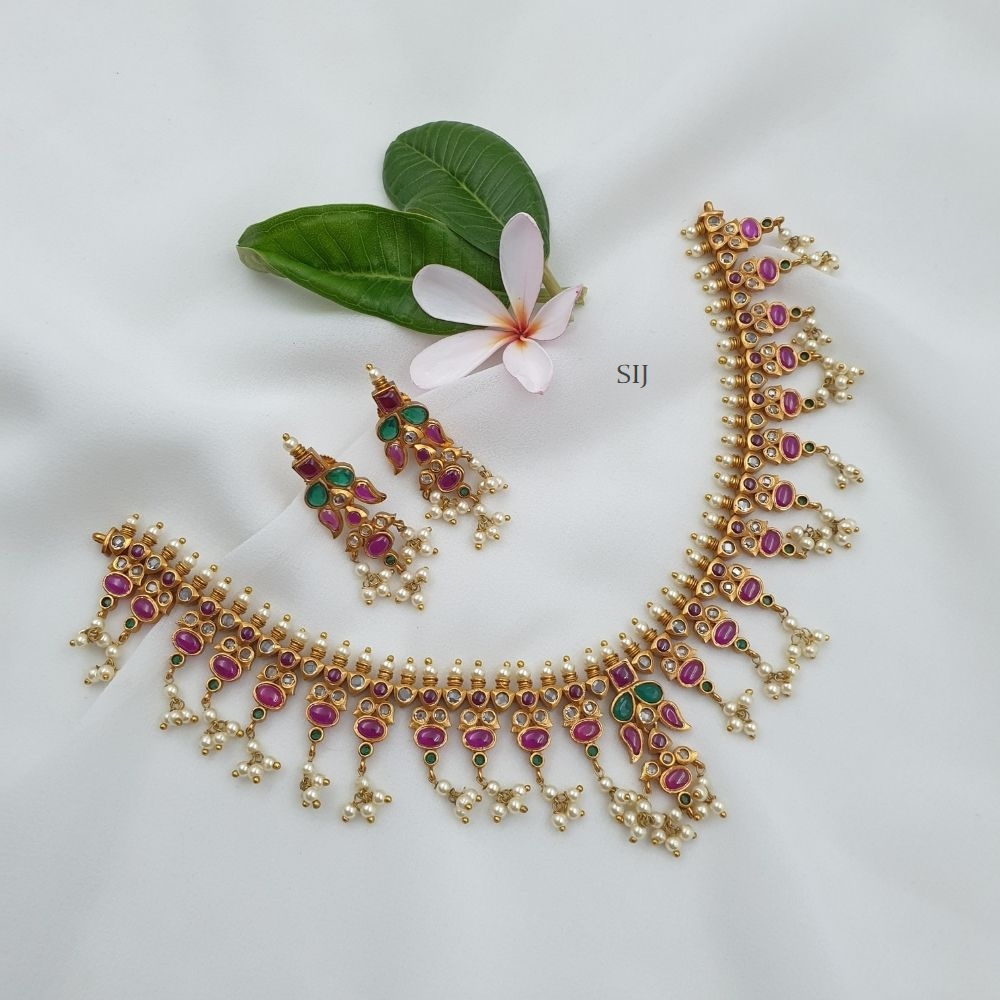 Imitation Ruby and Emeralds Guttapusalu Necklace