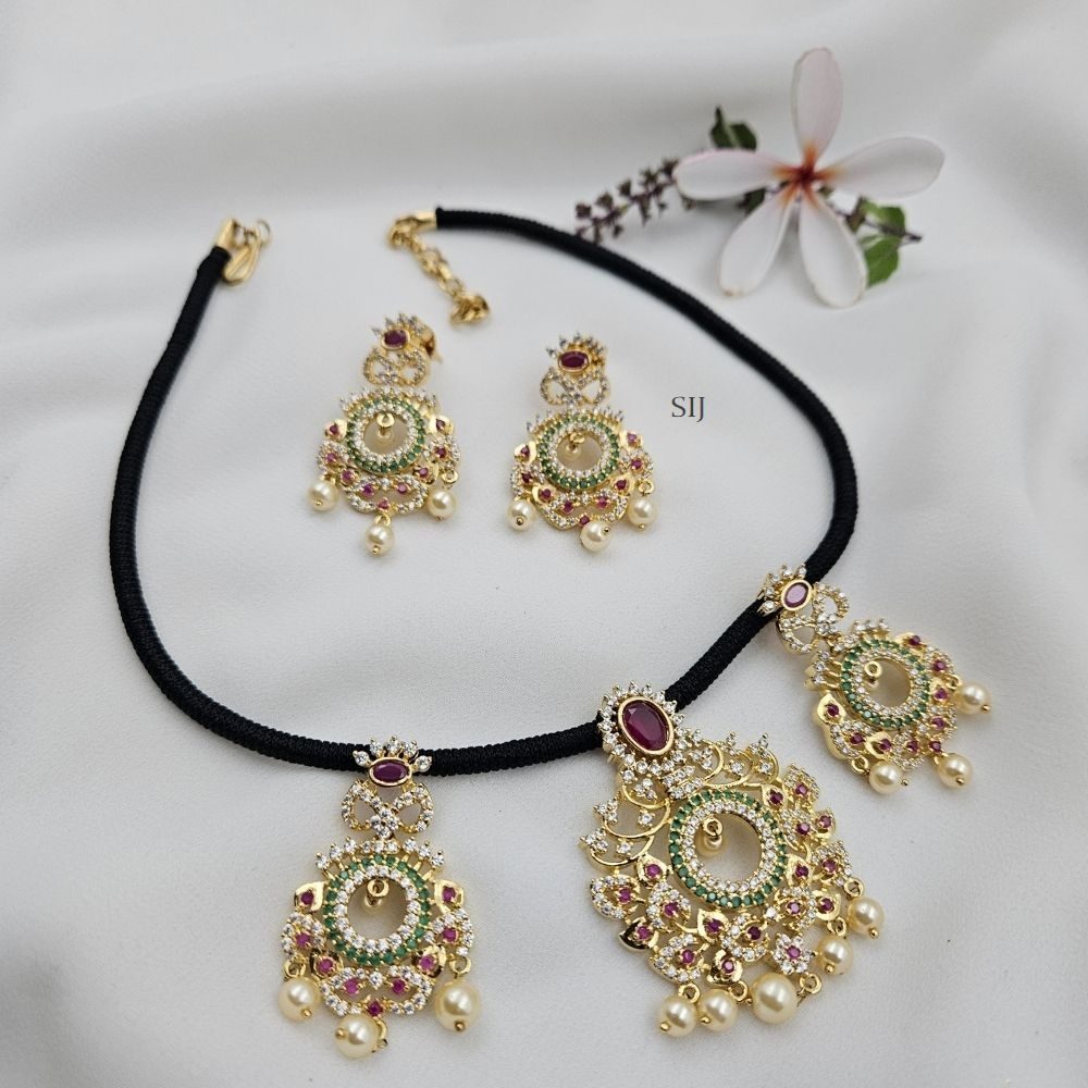 Chand Bali Pendants Black Thread Necklace