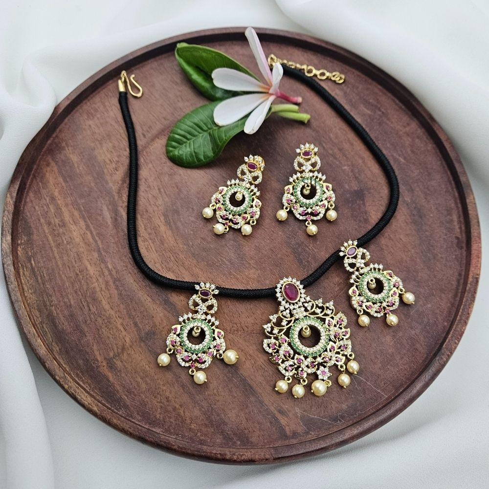 Chand Bali Pendants Black Thread Necklace