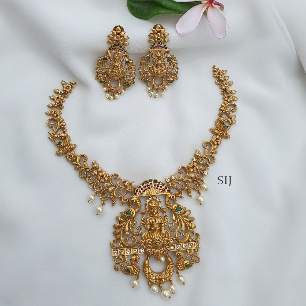 Peacock Design Lakshmi Pendant Necklace