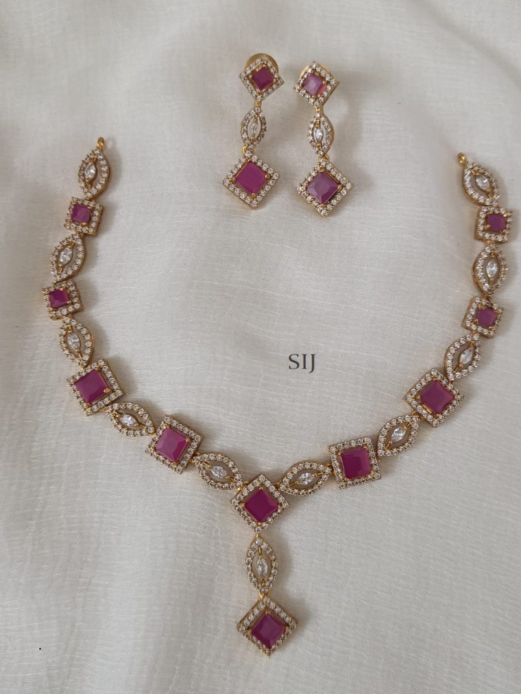 Artificial Necklace with Earrings - Pink