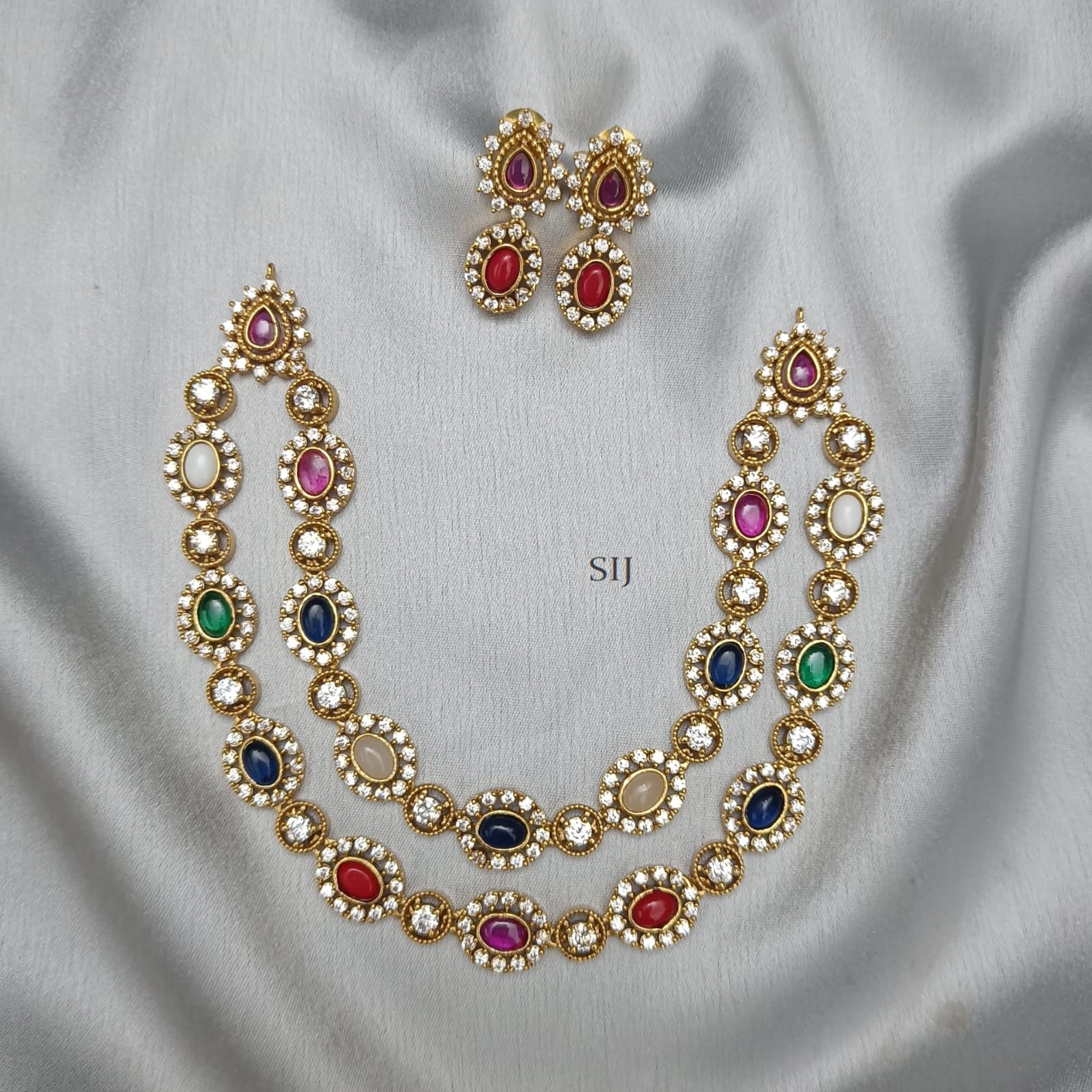 Layer Navaratna Necklace with Earrings