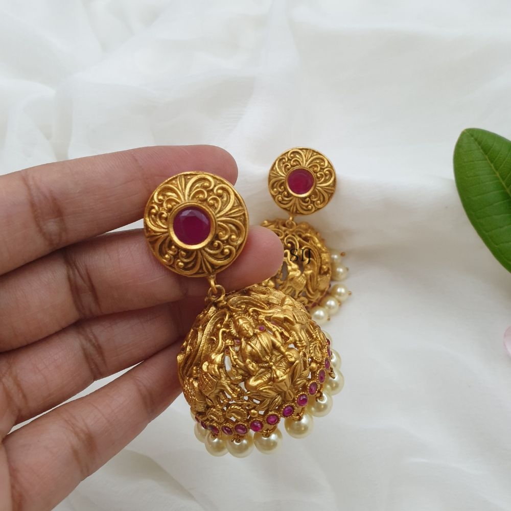 Floral Ruby Stud with Lakshmi and Elephant Jhumkas