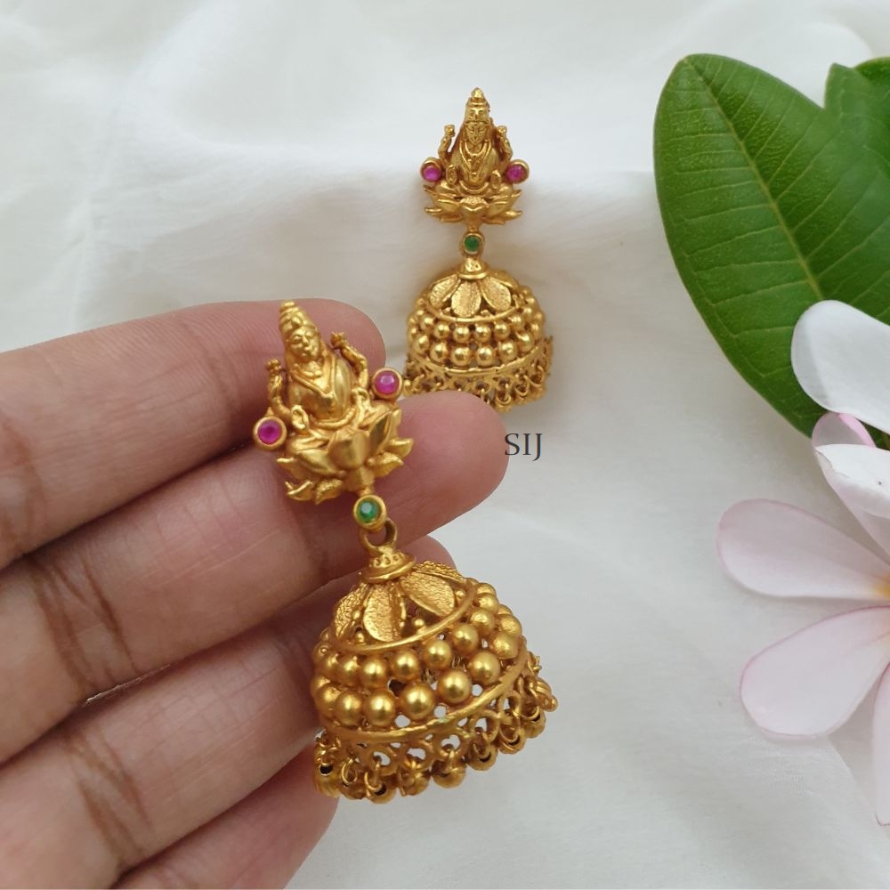 Lakshmi Jhumkas with Gold Beads Hangings