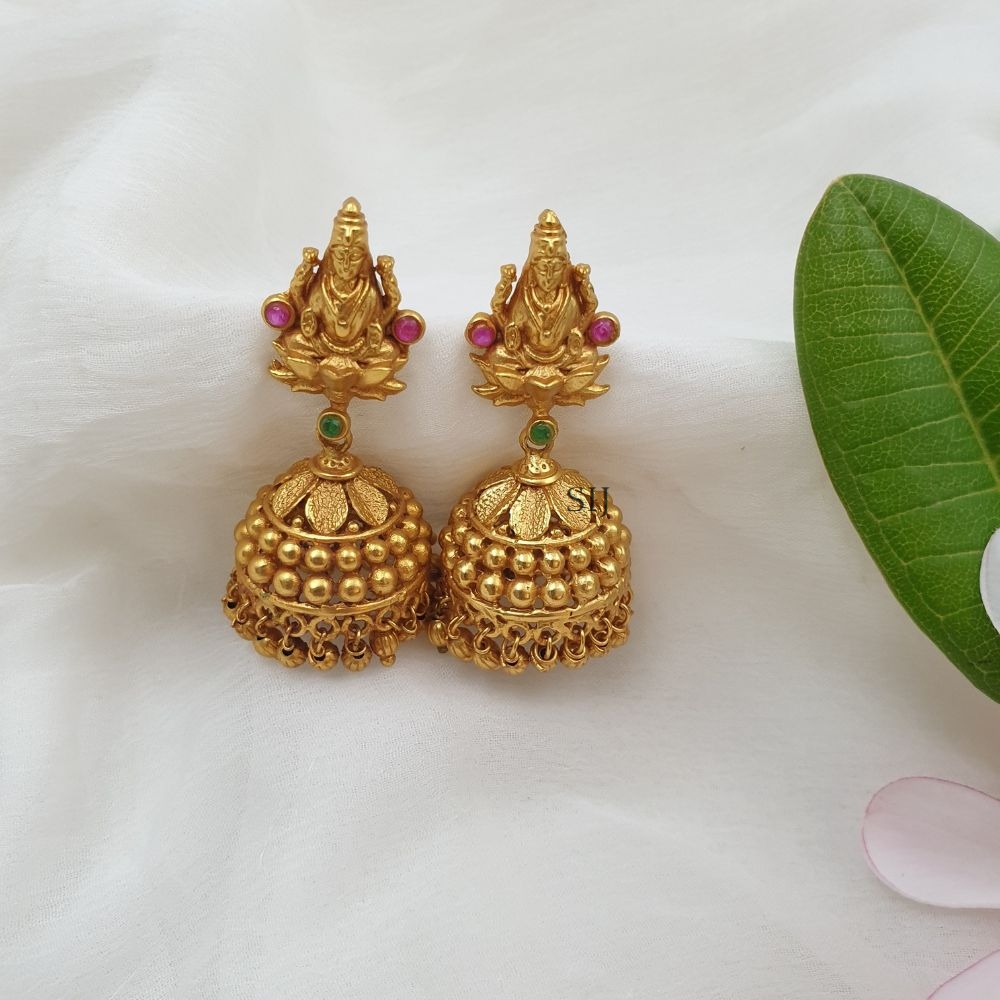 Lakshmi Jhumkas with Gold Beads Hangings