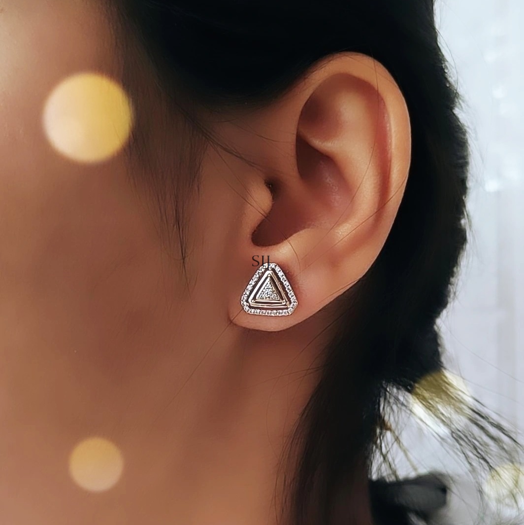 AD Studded Gold Plated Triaangular Shaped Earrings