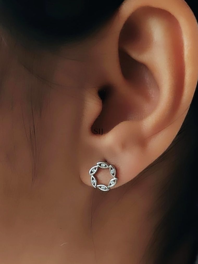 AD Studded Silver Plated Round Shaped Earrings