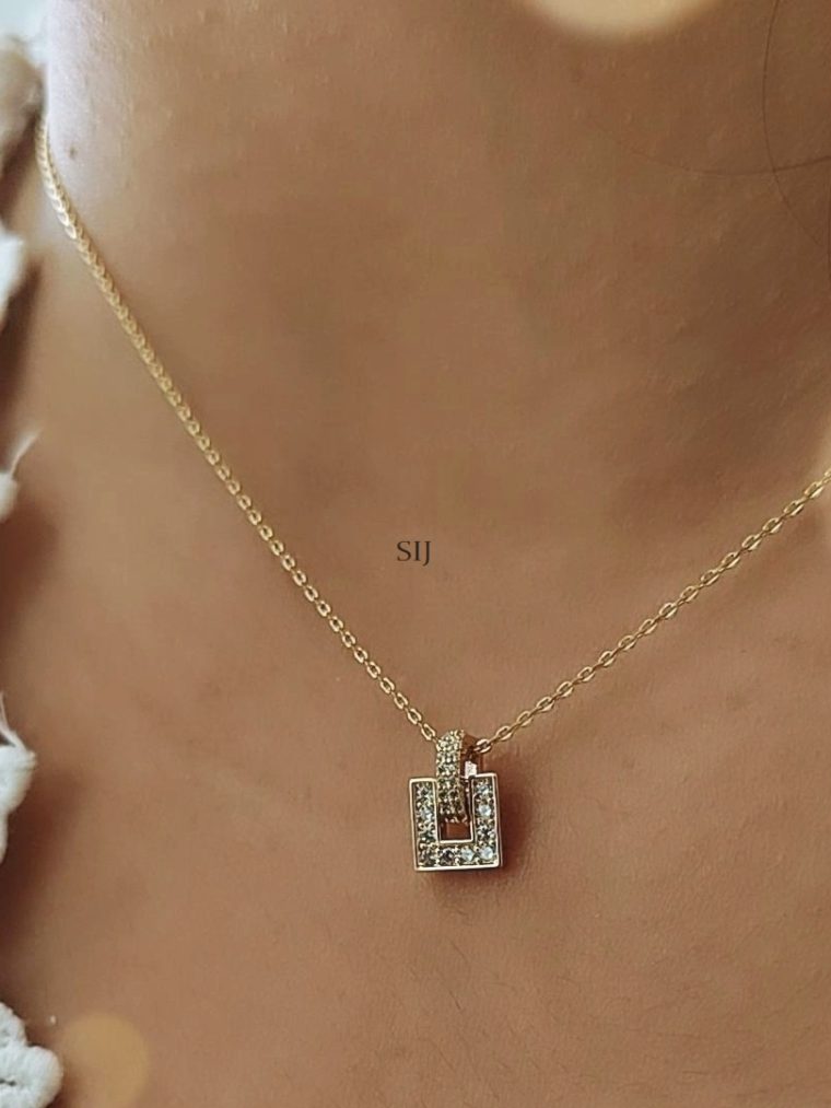 AD Studded Square Shape Pendant Chain