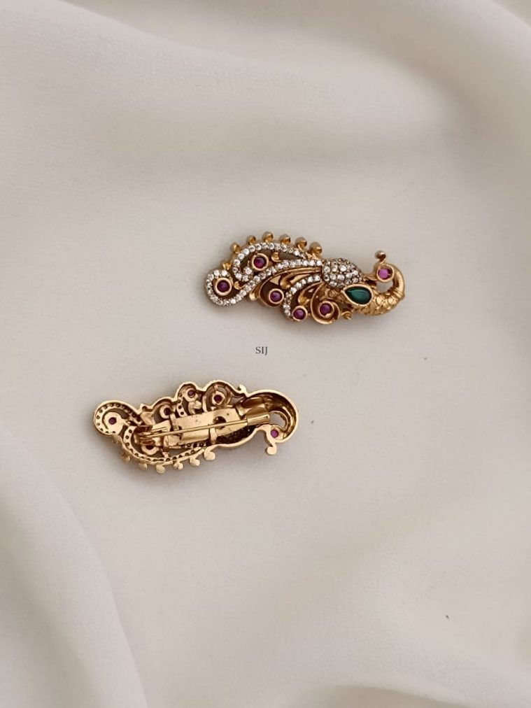 Artificial Green Stone Peacock Saree Pin